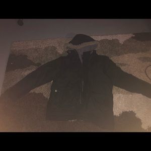 Black coat with fur hood